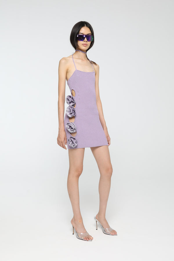 Faux-flower Cotton Mini Dress (Lilac Pink)