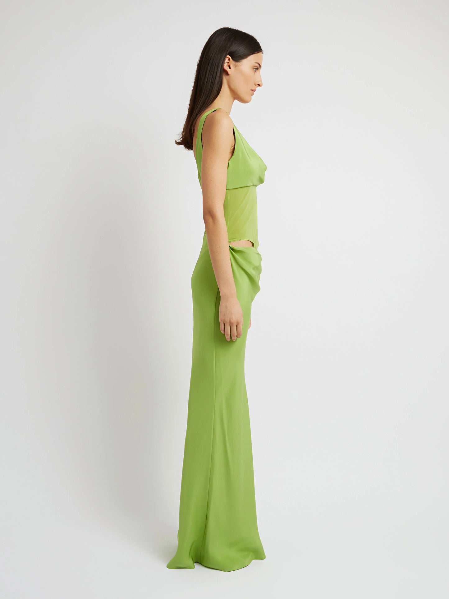 SHEER TORSO COWL TANK DRESS