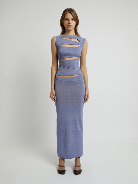 SLASHED KNIT DRESS NAUVE