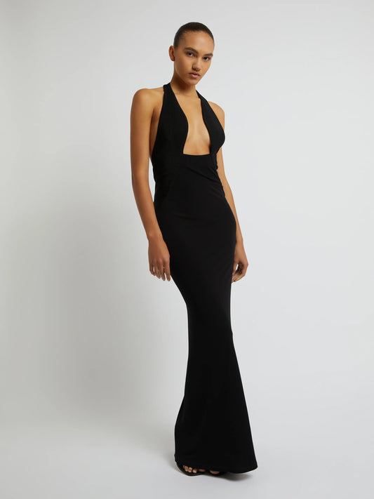 TAILORED SLOPE HALTER DRESS