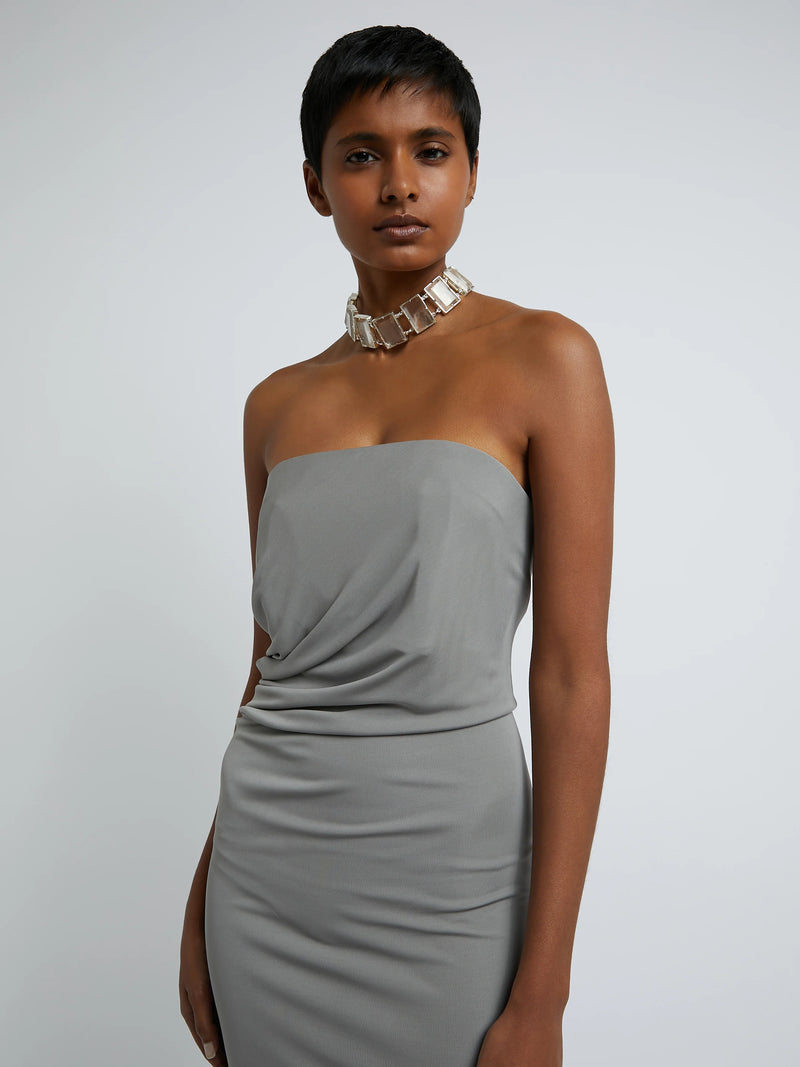 STRAPLESS RUCHED DRESS CONCRETE