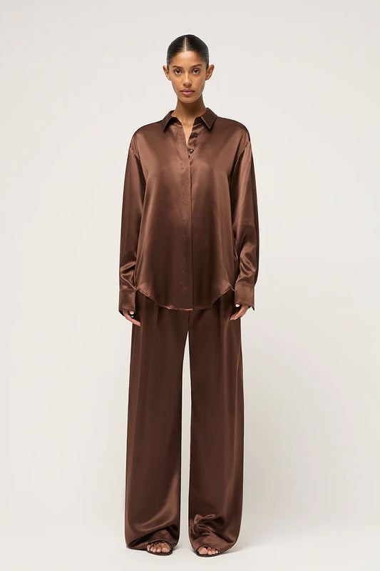 RELAXED SILK BOY SHIRT - BROWN