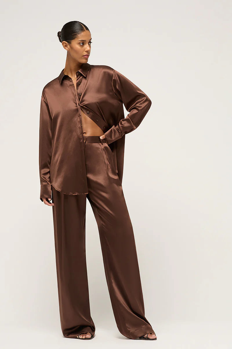RELAXED SILK BOY SHIRT - BROWN