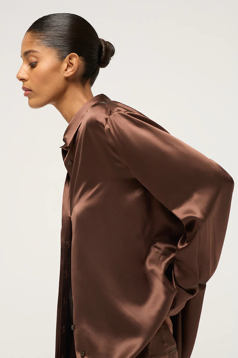 RELAXED SILK BOY SHIRT - BROWN