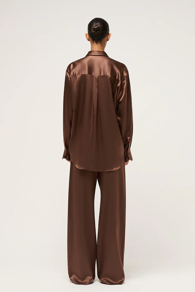 RELAXED SILK BOY SHIRT - BROWN