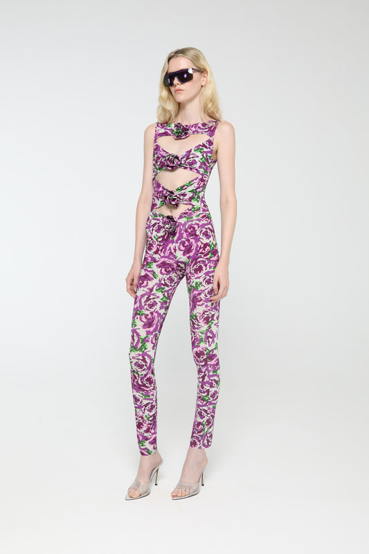 Floral-appliqué Cut-out Jumpsuit