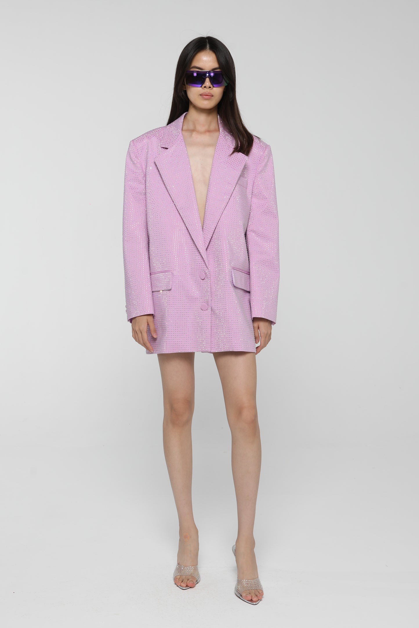 Rhinestone Oversize Blazer (Lilac Pink)